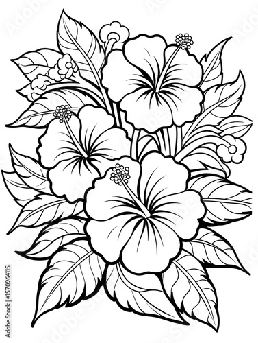 Tropical flower line art coloring page