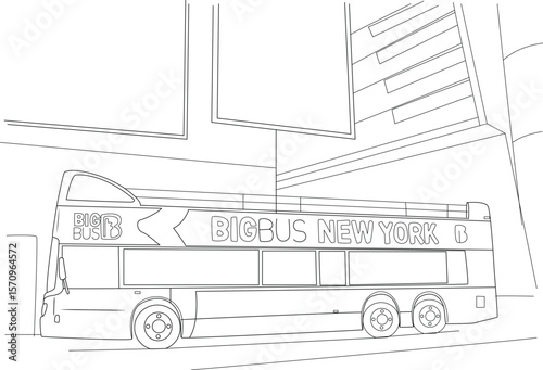 Outline drawing of a Big Bus New York tour bus, showcasing urban travel and iconic city sightseeing in the USA.
