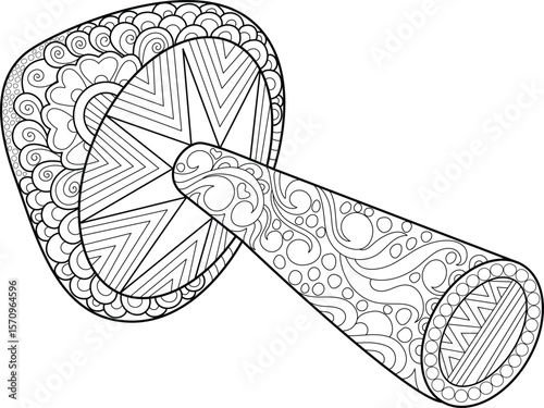 Decorative mushroom drawing with unique patterns, ideal for mindfulness coloring, artistic hobby, and printable craft projects.