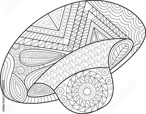 Detailed abstract mushroom illustration in zentangle style, perfect for meditative coloring, art projects, and unique designs.