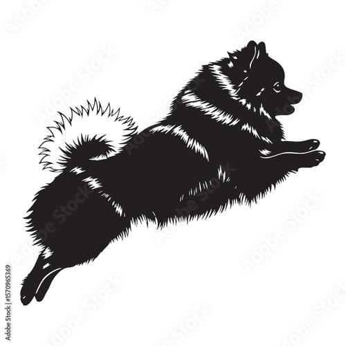 Adorable Pomeranian canine digital black silhouette, showcasing its distinctive and fluffy form - Pomeranian silhouette - Pomeranian Vector - Silhouette of Pomeranian - dog vector

