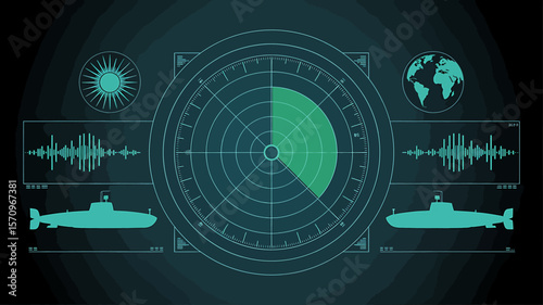 Digital Illustration Modern Military Submarine Sonar Interface