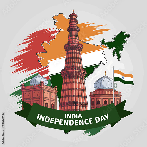 Happy republic day india with red fort and tricolor flag brush strokes