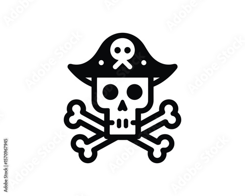 Stylized pirate skull and crossbones vector icon for nautical designs