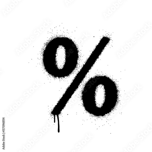 Black spray paint percentage sign with drips on a white background