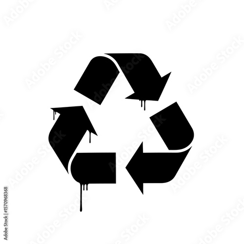 Black recycle symbol with dripping paint on a white background