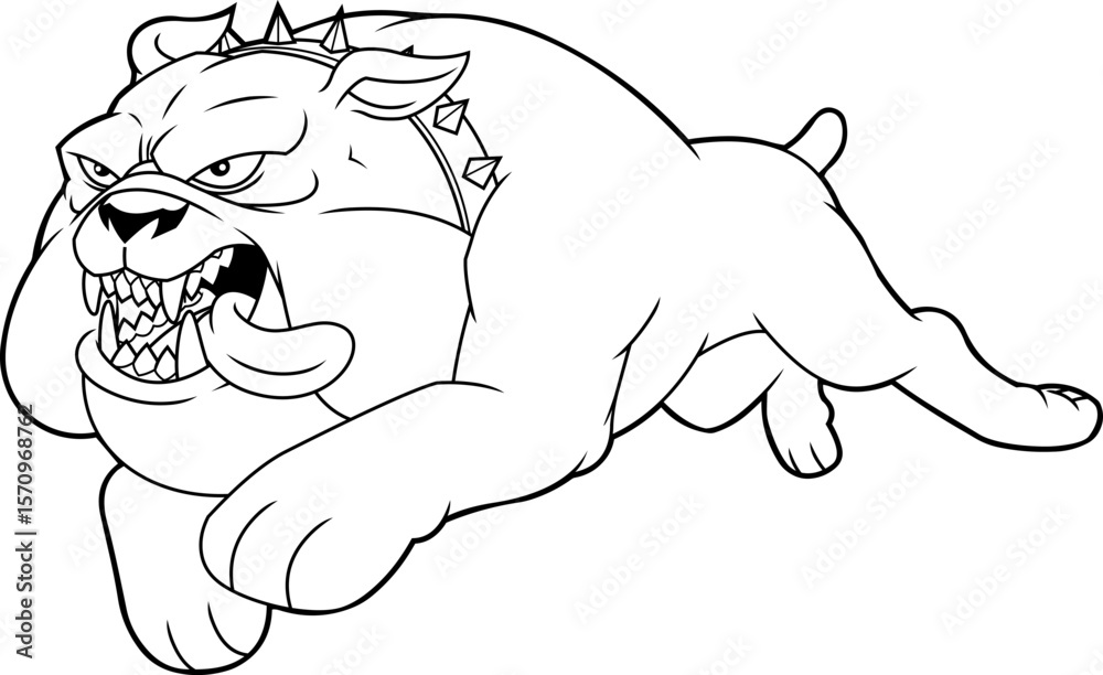 Naklejka premium Angry Bulldog Cartoon Character Jumping With Tongue Out
