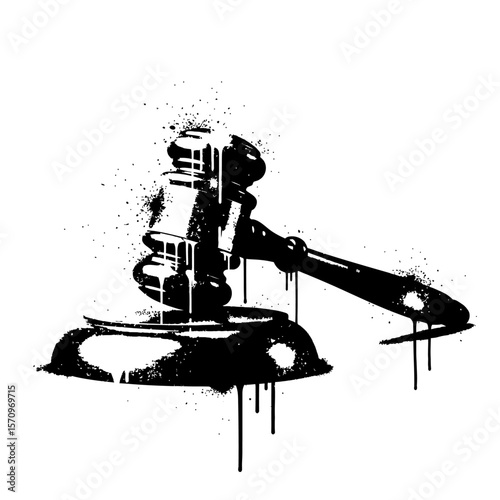 Close up of a gavel with dripping paint in black and white style