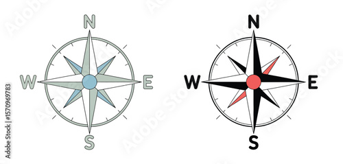 Two compass roses one with blue and green and one with red and black