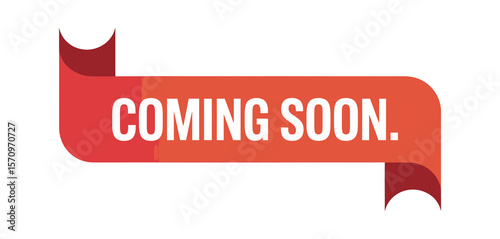 Red ribbon banner announcing coming soon with white text
