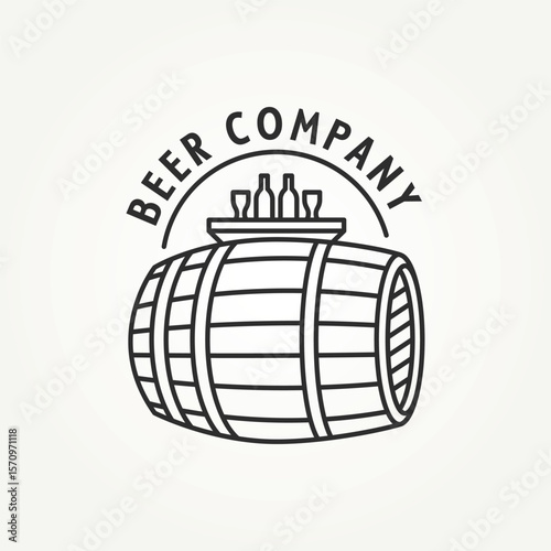 minimalist beer barrel brewery line art icon logo vector illustration design. simple modern brewing logo concept