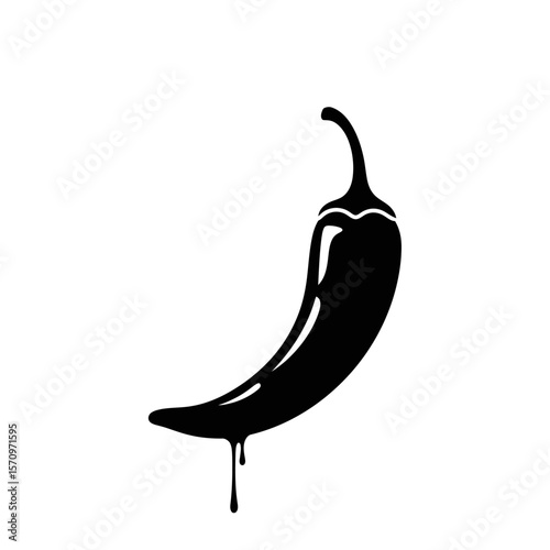 Isolated black silhouette of a chili pepper with dripping liquid