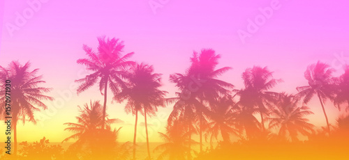 Fototapeta Naklejka Na Ścianę i Meble -  Silhouette of palm trees at sunset. Silhouette palm tree at tropical beach background