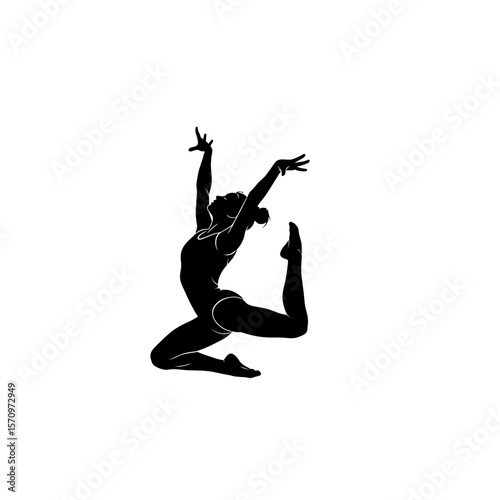 Silhouette Girl Gymnast: Dynamic Black & White Athlete in Action Pose