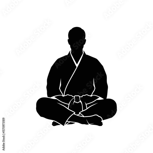 Black Silhouette Icon: Karate Martial Arts Fighter Sitting Pose