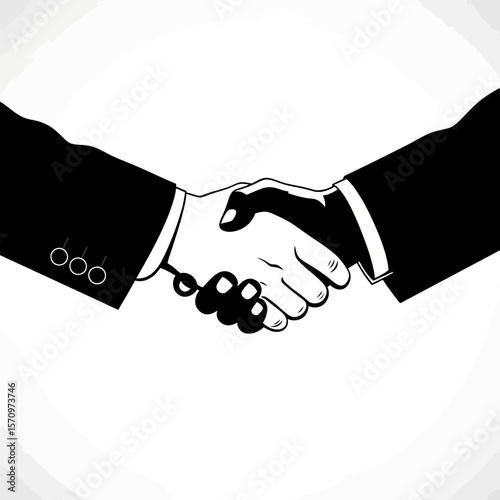 Black Silhouette Icon: Close Up Business People Shaking Hands Agreement