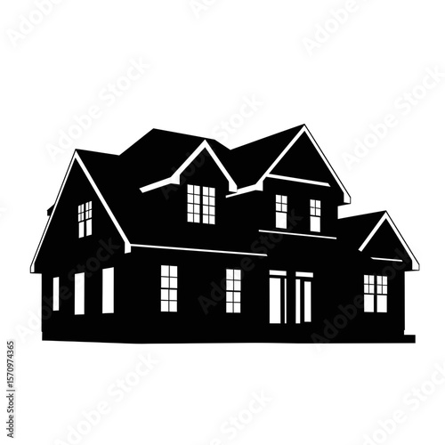 Black Silhouette Icon: New Residential Construction Home Building