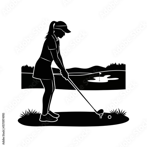 Black Silhouette Icon: Young Woman Playing Tennis High Angle View