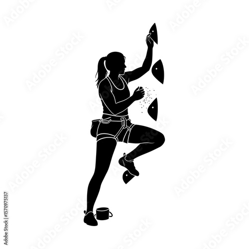 Black Silhouette Icon: Asian Female Boxer Hand Wrapping for Training