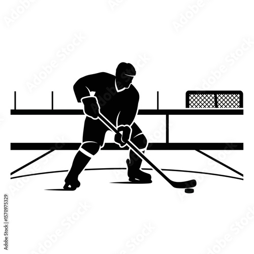 Ice Hockey Player Shooting Puck with Stick in Arena Dynamic