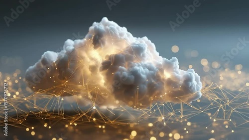 Dynamic cloud formation with glowing particles abstract concept digital art futuristic environment close-up view