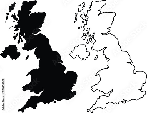 Map of Great Britain Silhouette Flat and Outline Design
