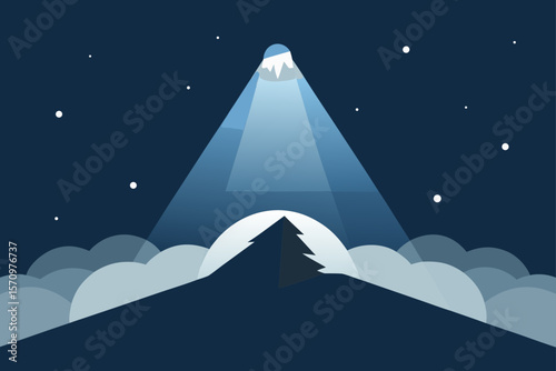 Enigmatic Night Scene Mountaintop Spotlight Illuminates Lone Tree