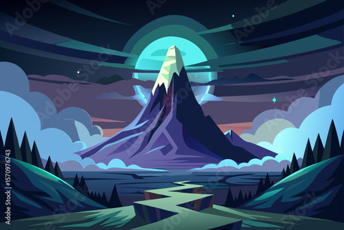 Mystical Mountain Peak A Fantasy Landscape Illustration