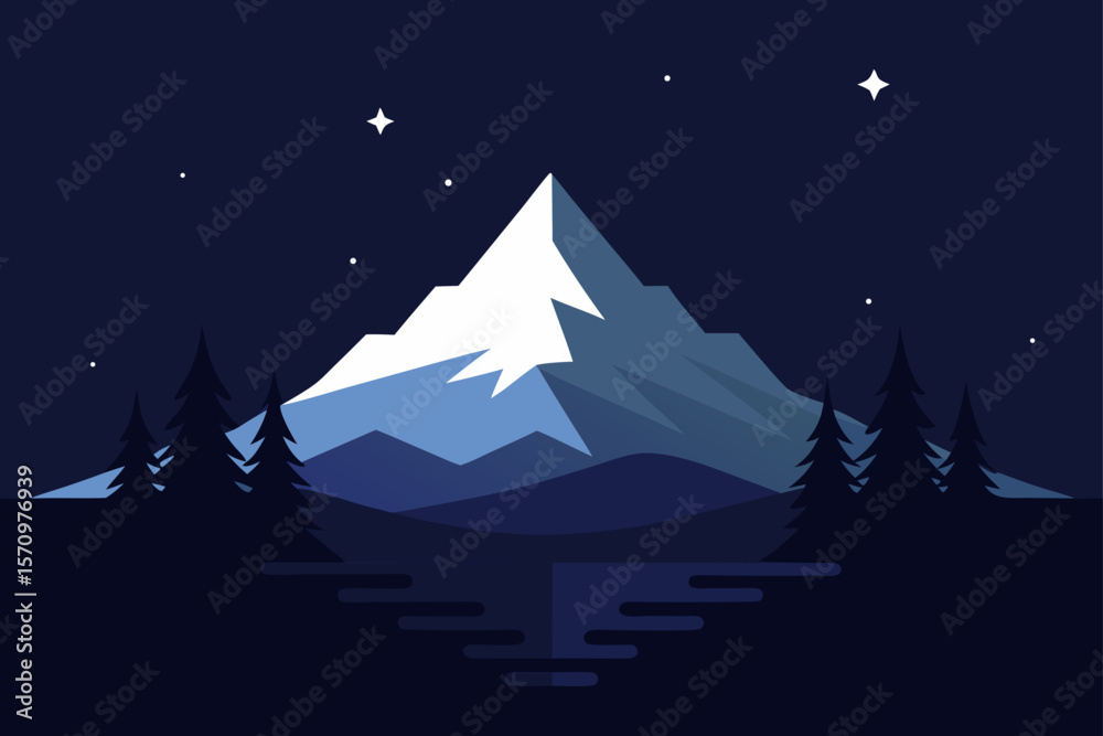 Fototapeta premium Majestic Night Mountain Landscape Serene Peaks and Starry Sky