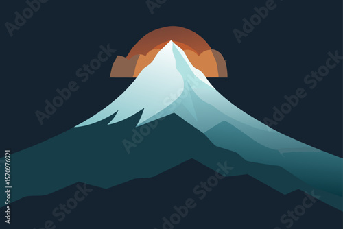 Majestic Mountain Peak at Sunset A Serene Landscape Illustration