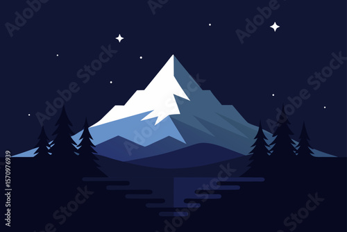 Majestic Night Mountain Landscape Serene Peaks and Starry Sky