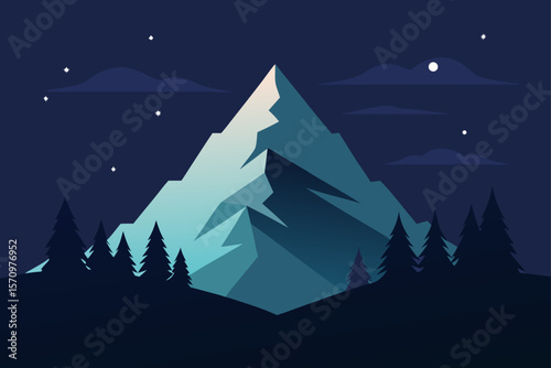 Majestic Mountain Peak at Night A Serene Landscape Illustration