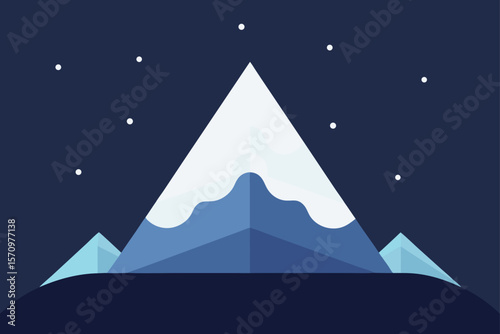 Mountain landscape vector illustration with Giza pyramids at night under a starry sky