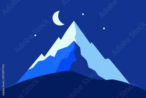 Snow-capped mountain peaks rise majestically under a vast sky in a stunning vector landscape illustration