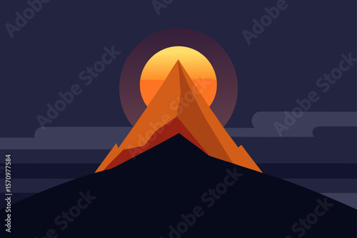 Majestic Mountain Peak at Sunset A Minimalist Landscape Illustration