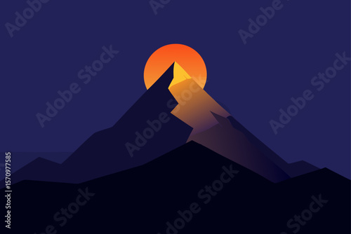 Majestic Mountain Peak at Sunset A Minimalist Landscape Illustration