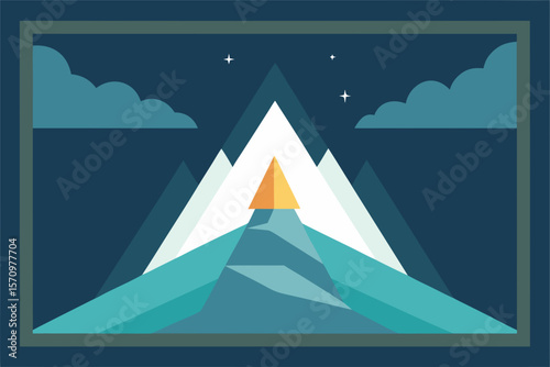 Reaching the Summit A Nighttime Mountain Peak Illustration