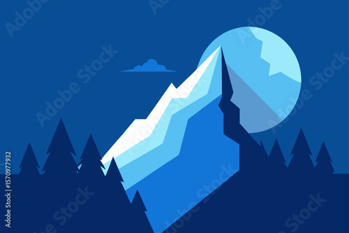 Serene Nightscape Majestic Mountain Peak Under a Full Moon