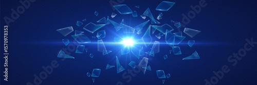 Broken glass shards fly with a bright glowing explosion effect.