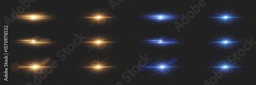 Set of lighting effects, star and light flash. On a transparent background.