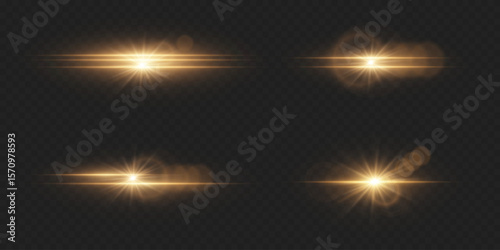 Set of lighting effects, star and light flash. On a transparent background.