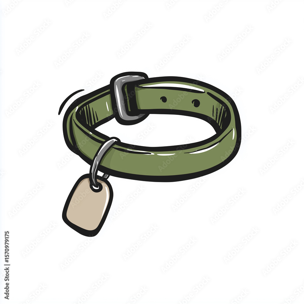 Obraz premium Dog collar with tag illustration featuring a simple hand-drawn style on a white background