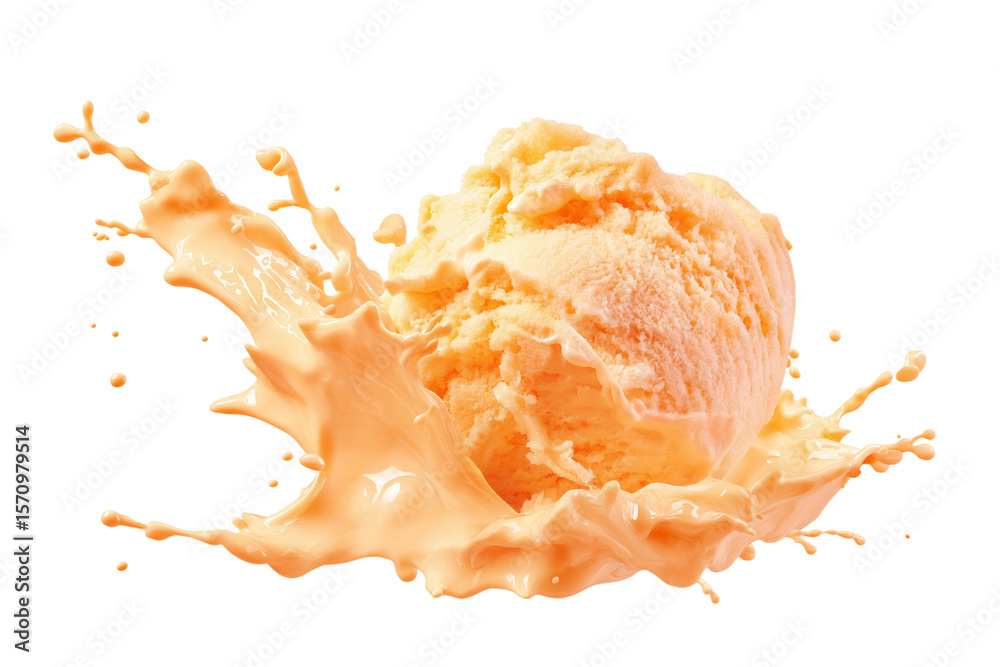 Fototapeta premium delicious scoop of orange ice cream with splash effect isolated on white background