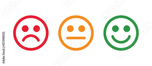 Three colored smiley faces showing different levels of customer satisfaction and mood