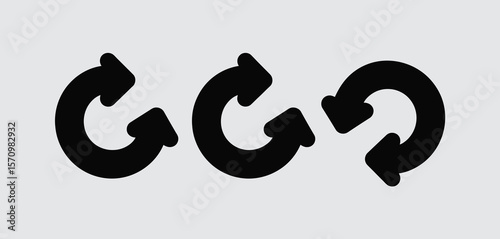 Three black circular arrows in a row on a light gray background
