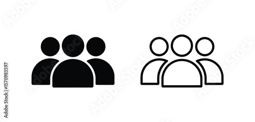 Two stylized group icons showing three people in solid black and outline versions