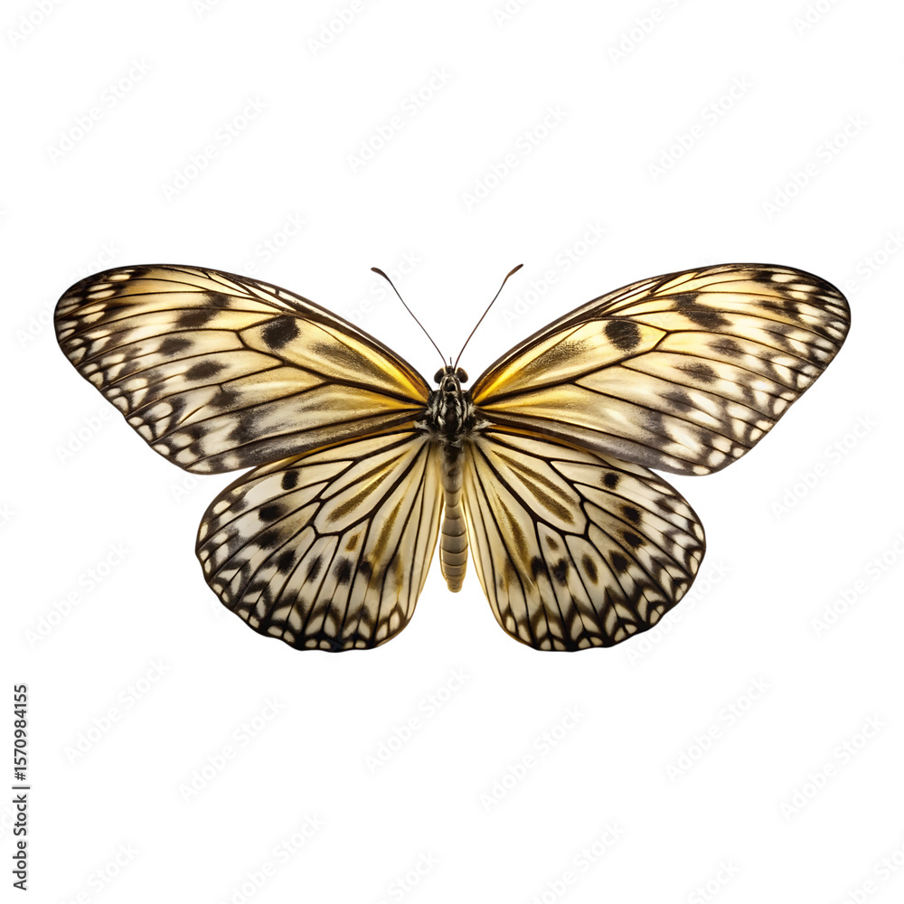 Obraz premium Detailed Rice Paper Butterfly on Black Background with Open Wings 