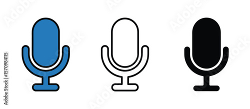 Three microphone icons in blue outline and black solid fill on white background