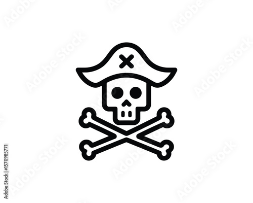 Minimalist pirate skull and crossbones vector icon