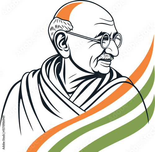 Mahatma Gandhi illustration with Indian flag colors for independence day